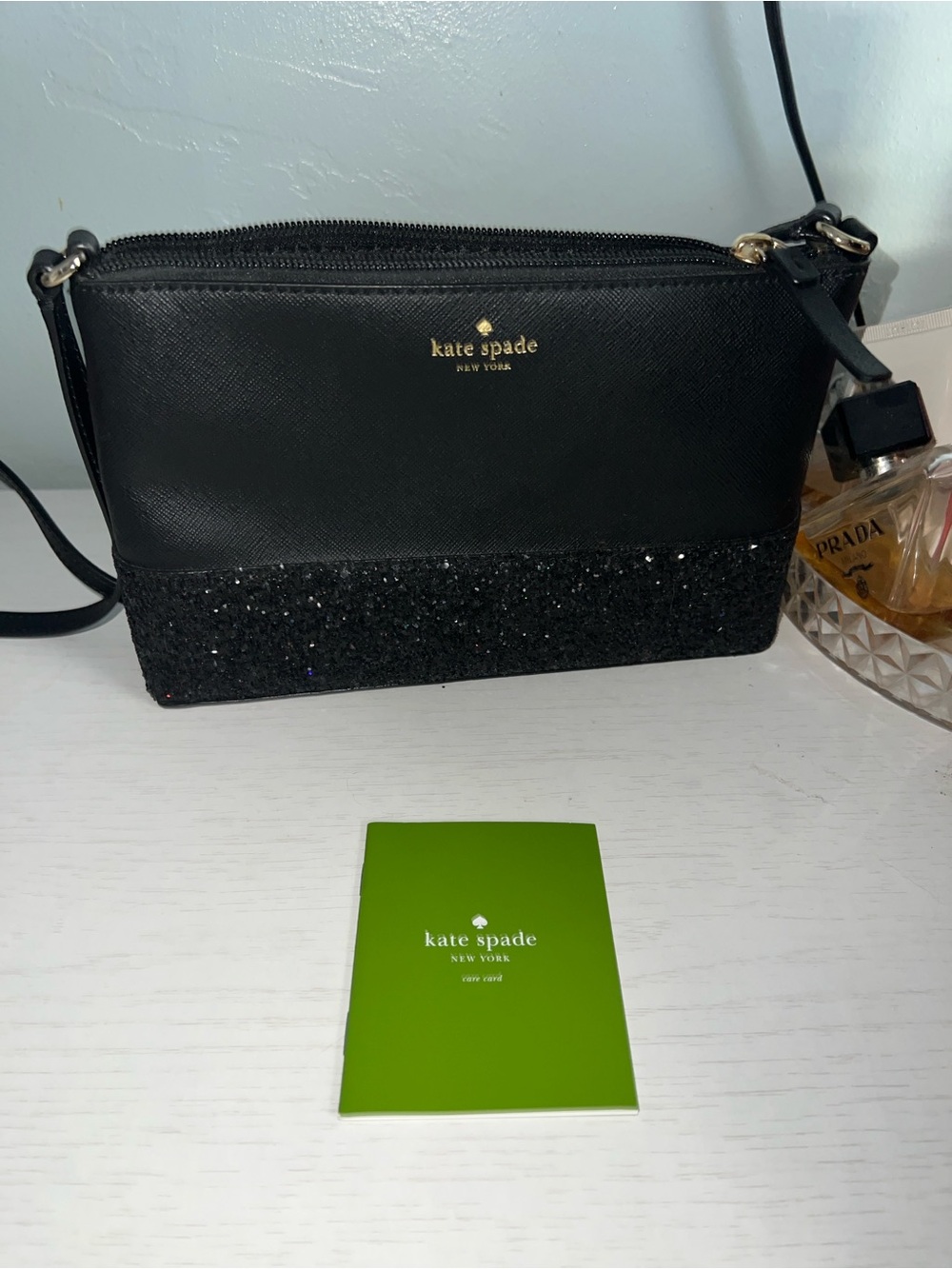 kate spade Black Glitter-Trim Crossbody Bag